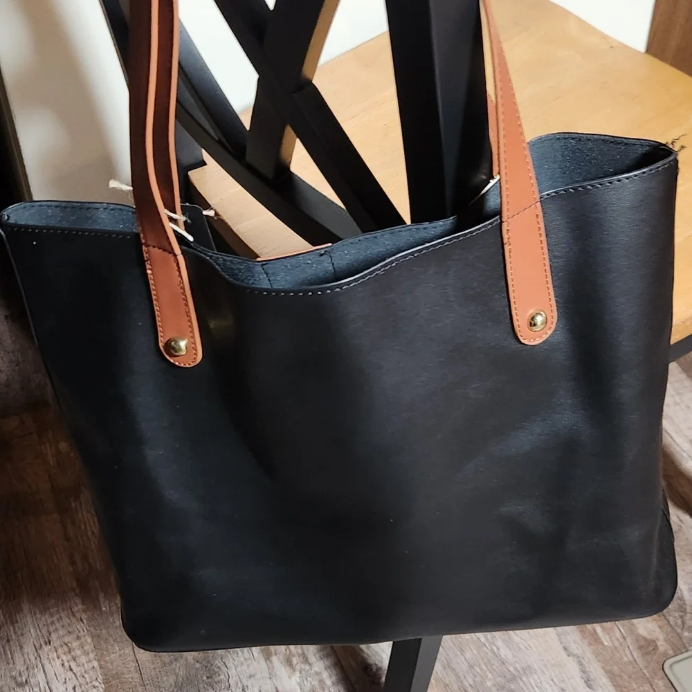 Leather Tote Bag Black Striped - Picture 4 of 5
